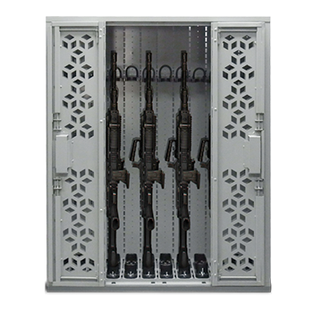 stacked weapon racks, gun lockers, weapon cabinet